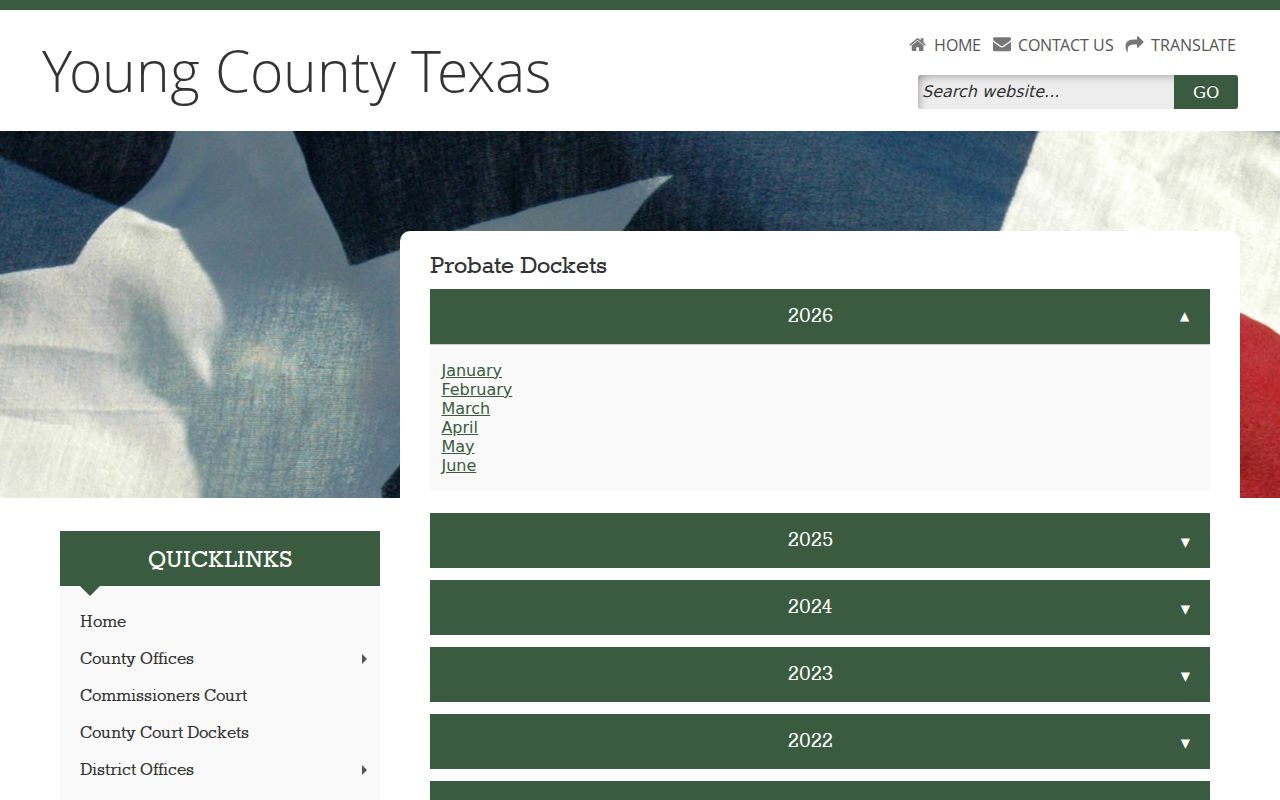 Young County court schedule probate docket list