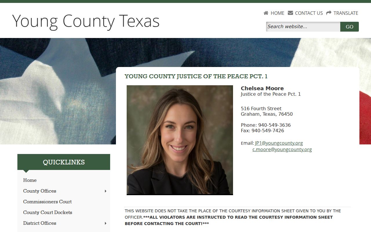 Young County JP1 traffic court office and payment instructions