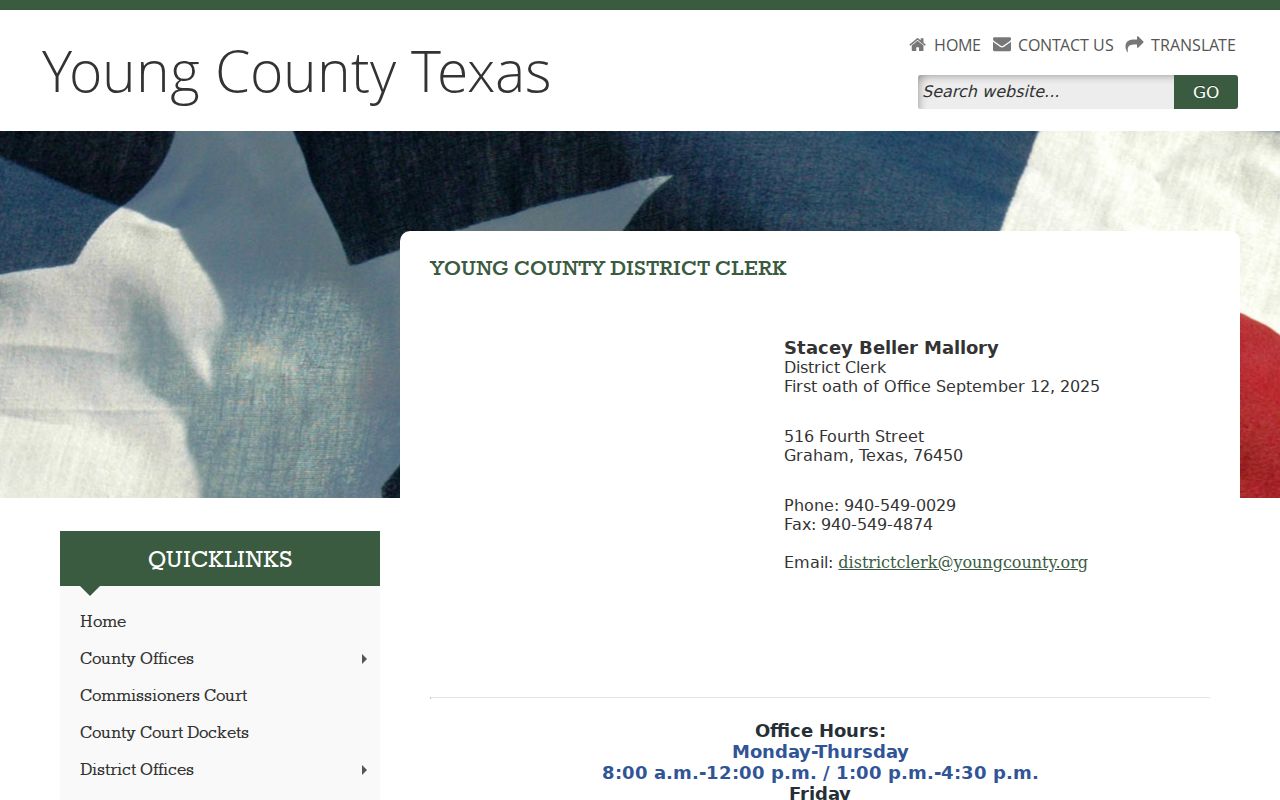 Young County civil court docket District Clerk page